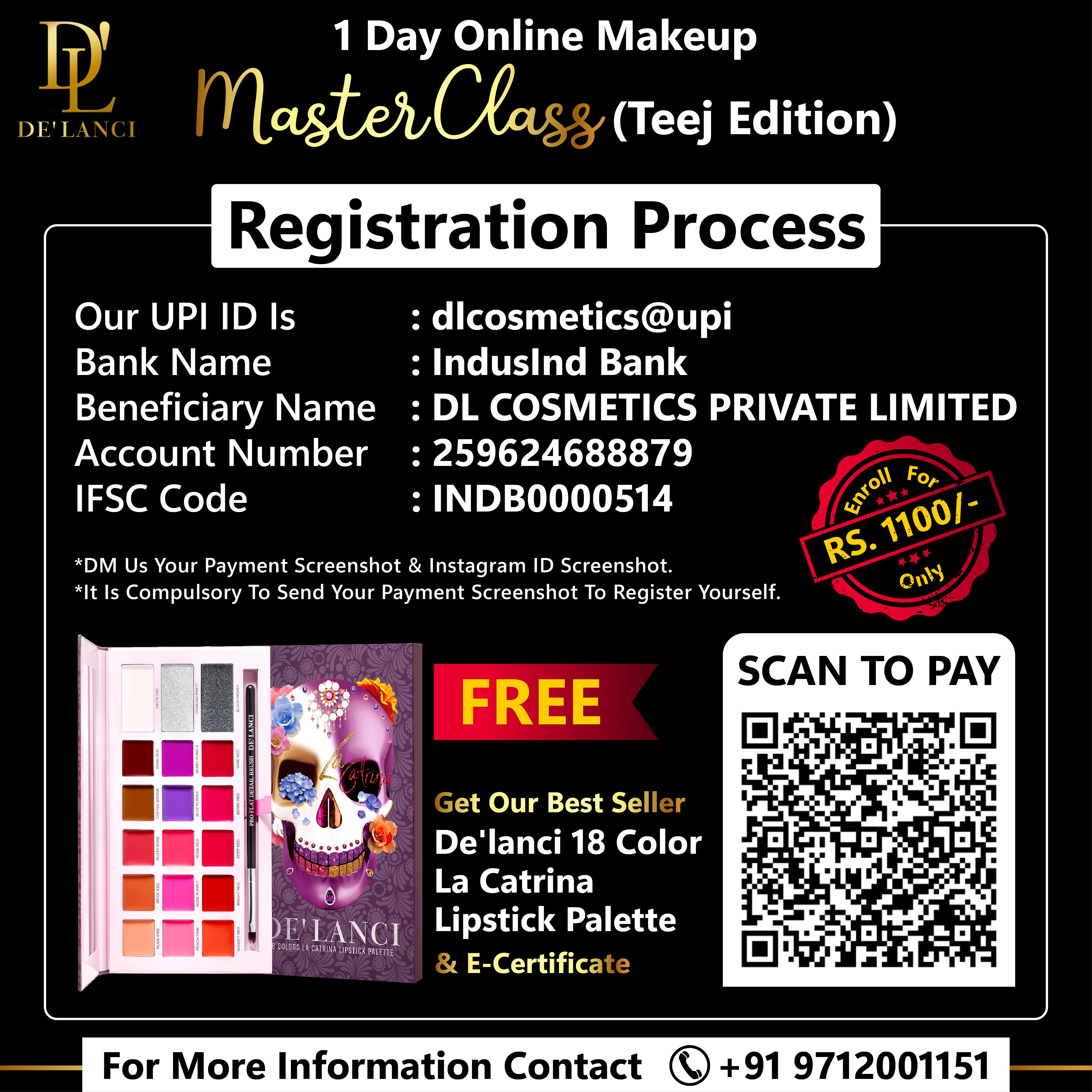 Teej Special Online Masterclass by De’lanci, Hosted by Megha Goyal - Fees 1100 & Get Lipstick Palette worth Rs. 2299