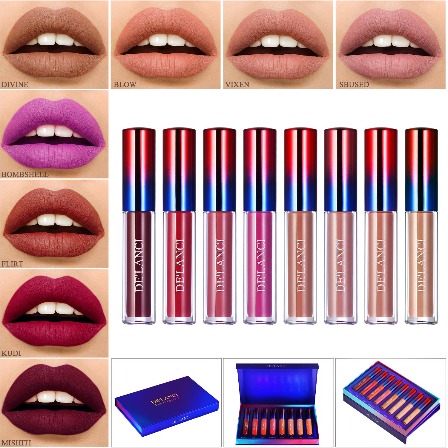 DE'LANCI Liquid Lipsticks 8pcs/set